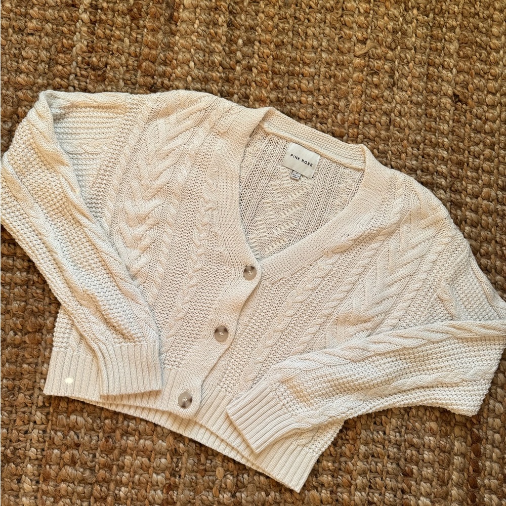 Pink Rose Ivory Cable Knit Cardigan